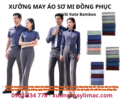xưởng may áo sơ mi đồng phục, xưởng may áo sơ mi vải kate bamboo, may áo sơ mi đồng phục vải kate bamboo, may áo sơ mi đồng phục theo yêu cầu, xưởng may áo sơ mi số lượng ít, xưởng may áo sơ mi từ 10 cái, xưởng may áo sơ mi đồng phục tại TP.HCM, địa chỉ may áo sơ mi đồng phục giá rẻ, nhận may áo sơ mi đồng phục chất lượng cao, áo sơ mi đồng phục công ty vải bamboo, may đồng phục áo sơ mi công sở thoáng mát, vải kate bamboo may áo sơ mi đồng phục, áo sơ mi đồng phục nhân viên vải kate mềm mát, đặt may áo sơ mi đồng phục công sở theo yêu cầu, may áo sơ mi công ty chất lượng giá tốt, xưởng may áo sơ mi đồng phục nhỏ lẻ, áo sơ mi đồng phục cho nhân viên, áo sơ mi đồng phục cho giáo viên, áo sơ mi đồng phục cho học sinh, xưởng may LIMAC, công ty may áo sơ mi LIMAC, LIMAC chuyên may đồng phục vải bamboo, đặt áo sơ mi tại LIMAC